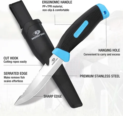 Miniatura 3 de Mossy Oak Cuchillo de pesca y cebo, filete de pescado de 4 pulgadas con funda protectora, hoja de acero inoxidable 5Cr15MoV afilada, mango