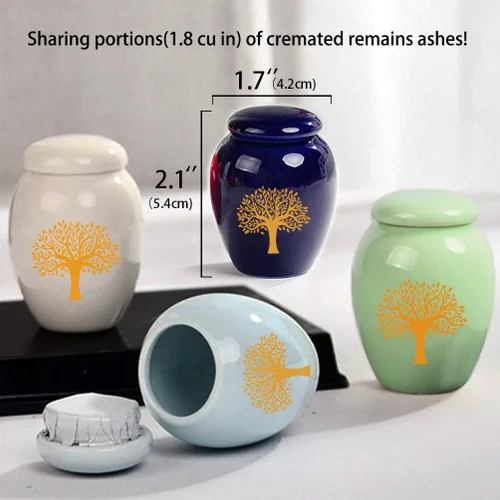 Miniatura 2 de Juego de 4 mini urnas de cremación para cenizas humanas – Urnas pequeñas de recuerdo del árbol de la vida – Soporte de cenizas de cerámica