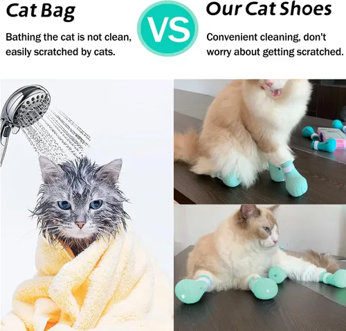 Miniatura 7 de Cubiertas de garras de gato, zapatos antiarañazos, protectores de patas de silicona ajustables para aseo y baño, evita arañazos (verde)