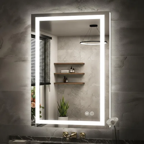 Espejo de tocador LED de 24 x 36 para baño, espejo LED frontal y retroiluminado para baño con 3 luces de color, espejo de tocador de pared con