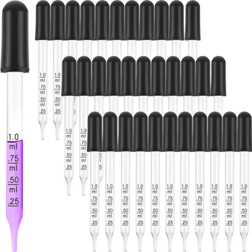 Miniatura 8 de TecUnite 20 cuentagotas de vidrio para ojos, 0.0 fl oz de goteros líquidos para aceites esenciales, pipeta calibrada de vidrio para medicina