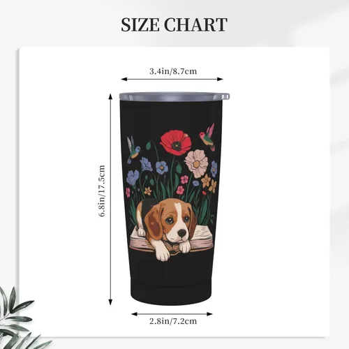 Miniatura 2 de Beagle Dog - Taza de café de acero inoxidable con tapa, diseño floral de 20 onzas, vaso térmico aislado de doble pared al vacío, regalos