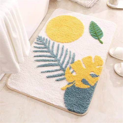 Miniatura 10 de Tapete de baño bohemio con diseño de plantas de arte abstracto, color marrón, lavable, antideslizante, esponjoso, absorbente de agua, de microfibra