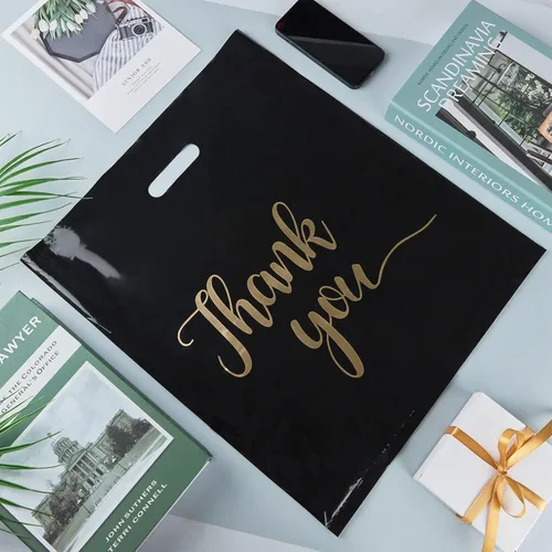 Miniatura 7 de ZORRITA Paquete de 100 bolsas de agradecimiento para pequeñas empresas, bolsas de plástico de 15 x 18 pulgadas con asas, bolsa de mercancía al por