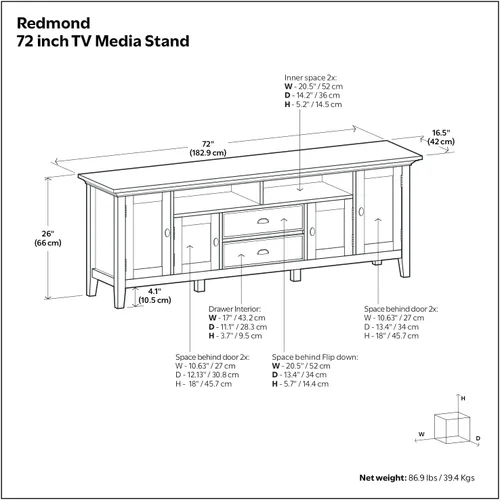 Miniatura 14 de SIMPLIHOME Redmond - Soporte para TV, consola multimedia de madera maciza de 72 pulgadas de ancho en negro, centro de entretenimiento de transición