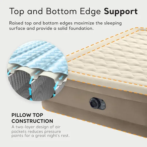 Miniatura 8 de Intex Dura Beam - Colchón inflable de lujo ultra afelpado de 18 pulgadas, cama Queen con construcción Fiber Tech y bomba integrada, color beige