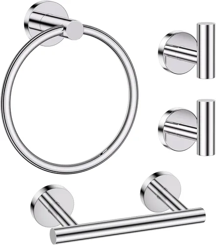 Miniatura 21 de Lairuier Juego de accesorios de baño, juego de 4 piezas de soporte para toallas que incluye soporte para papel higiénico, anillo para toallas y 2