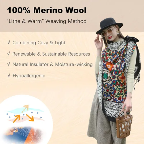 Miniatura 4 de DANA XU Manta de pashmina extragrande 100% de lana merina, bufanda de viaje, bufanda de cachemira para mujer, otoño e invierno, chal de gran