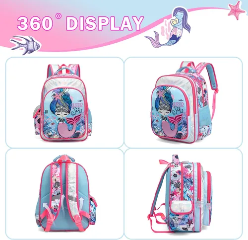 Miniatura 6 de Robhomily Mochila para niñas, mochila escolar para niñas, Conjuntos de sirena, Mochila escolar