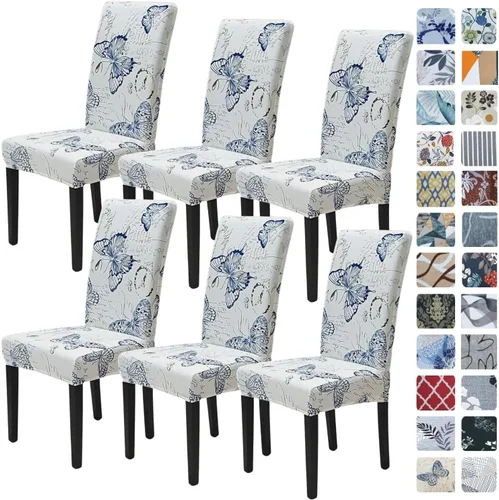 Miniatura 41 de SPRINGRICO Paquete de 6 fundas blancas para sillas de comedor, fundas elásticas para sillas de comedor con diseño floral, de elastano lavable