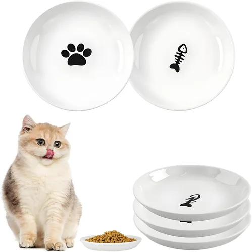 Paquete de 3 cuencos de cerámica para gatos para interiores, platos antifatiga y antibigotes, 5.9 pulgadas de ancho, platos de cerámica poco Pata de