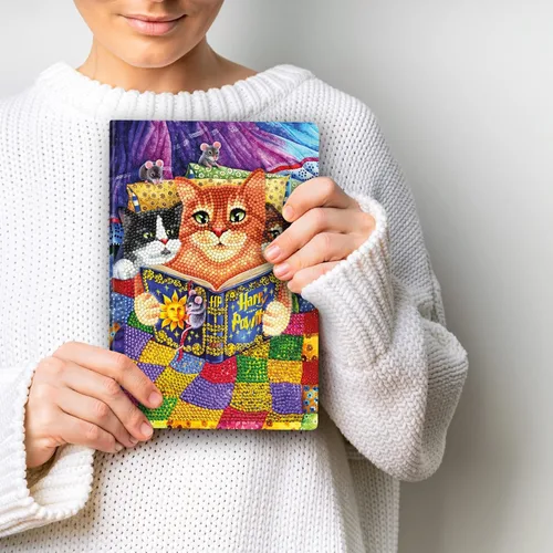Miniatura 6 de Crystal Art Cuaderno de pintura de diamantes, kit de cuaderno para acostarse con gatitos, crea una funda brillante para cuaderno con cristales