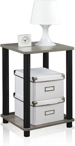Miniatura 11 de Furinno JUST - Mesa auxiliar moderna de 3 niveles con estación de carga, mesita de noche de fácil montaje, mesita de noche con puerto USB y tipo C