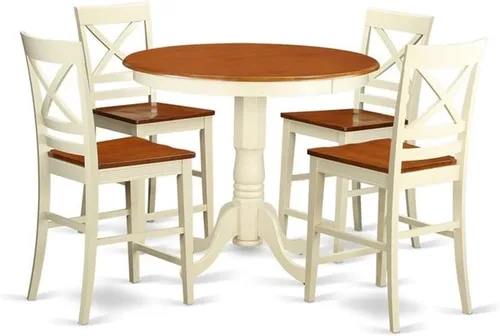 Miniatura 13 de East West Furniture JAQU3-BLK-W - Juego de mesa de comedor de 3 piezas de altura para mostrador de cocina contiene una mesa redonda de madera