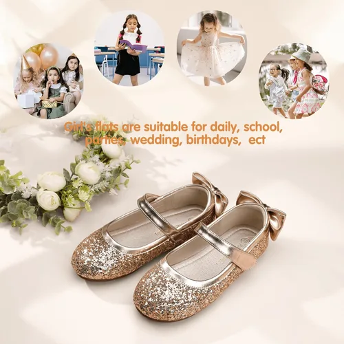 Miniatura 5 de PANDANINJIA Zapatos planos de ballet Mary Jane para niña pequeña, con lazo y flores, para boda, fiesta, bailarina