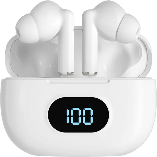 Miniatura 10 de Coby Auriculares inalámbricos con estuche de carga de lectura de batería LCD, mini auriculares intrauditivos Bluetooth con micrófono integrado, Negro