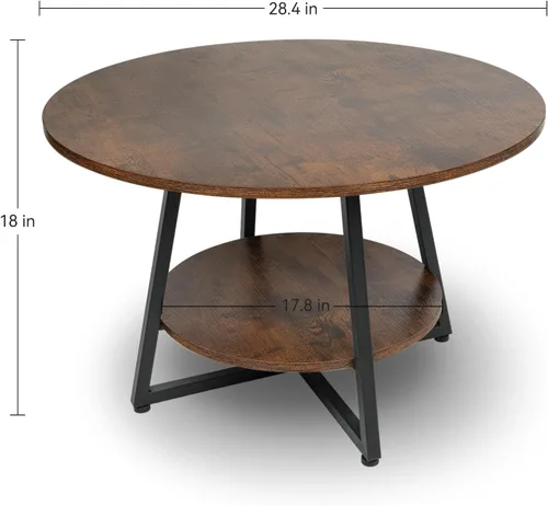 Miniatura 2 de Mesa de Centro Redonda, Mesa de Centro Circular de 2 Niveles con Almacenamiento, Mesa Central Redonda de Madera Moderna, para Sala de Estar, Espacio