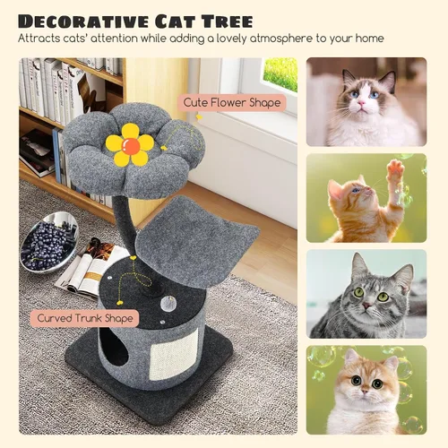 Miniatura 8 de Tangkula Árbol para gatos de interior, torre pequeña para gatos de 35 pulgadas con marco de soporte de metal curvo, tabla de rascar de sisal, 2