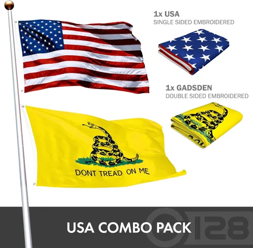 Miniatura 2 de G128 Paquete combinado: bandera estadounidense de Estados Unidos de 3 x 5 pies bordada de estrellas y Gadsden (Dont Tread On Me) bandera de 3 x 5