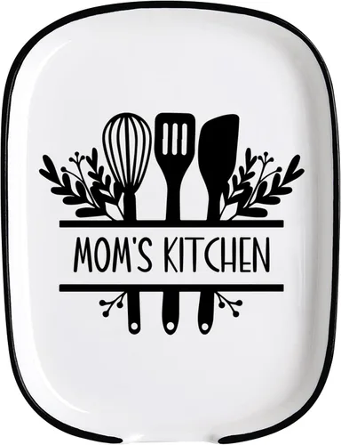 Funny Mom's - Soporte de cuchara de cerámica con tabla de conversiones, soporte para utensilios de cocina de granja para estufa, encimera de cocina,