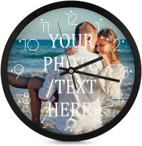Reloj de pared personalizado, reloj de pared personalizado con foto/imagen, texto, reloj sin tictac, silencioso, reloj de pared digital Estilo 1
