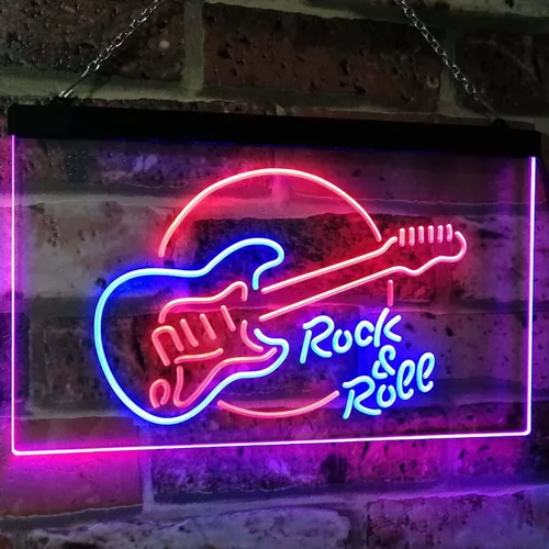 ADVPRO Rock & Roll - Letrero de neón LED de doble color, banda de guitarra eléctrica, color azul y rojo, 12 x 8.5 pulgadas, st6s32-i2303-br