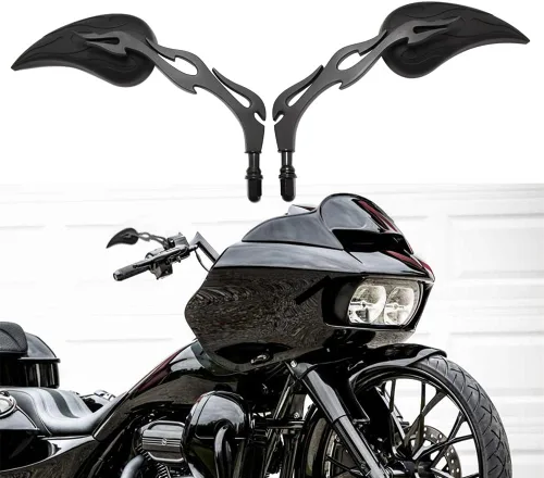 Miniatura 14 de DREAMIZER Espejos para motocicleta cromados compatibles con Harley Davidson - Espejo lateral mini en forma de lanza para Sportster 48, Road Glide