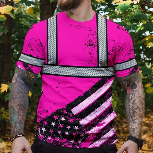Miniatura 5 de Camisa de alta visibilidad de calavera con bandera de Estados Unidos para hombres, camisas de seguridad con nombre personalizado, ropa de trabajo