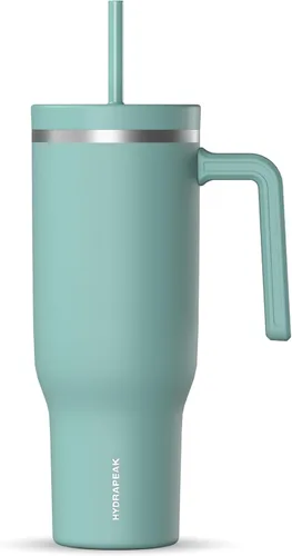 Miniatura 31 de Hydrapeak Voyager Vaso de 40 oz con Asa y Tapa con Pajita Botella de Agua Reutilizable de Acero Inoxidable Taza de Viaje Compatible con Portavasos
