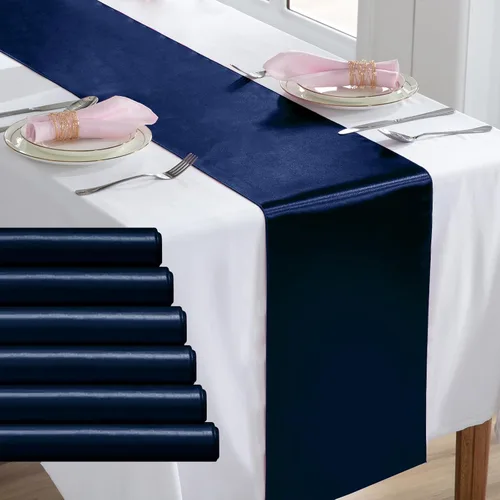 Miniatura 21 de Paquete de 2 caminos de mesa negros de 12 x 108 pulgadas, camino de mesa rectangular de seda satinada suave para bodas, banquetes, decoración