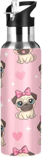 Insulated Water Bottle 32 Oz, Leakproof Water Bottles for Gym Outdoor Travel School, Cute Cartoon Pugs Eyes