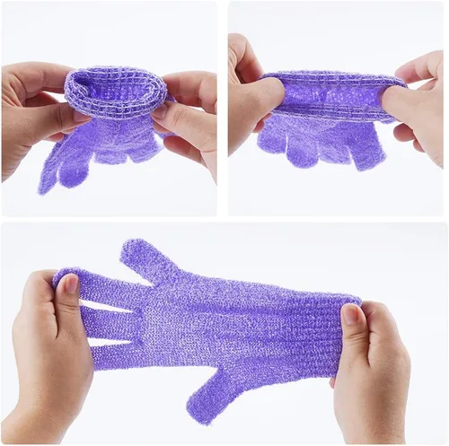 Miniatura 3 de 10 pares de guantes exfoliantes, hechos de 100% nailon, 10 colores guantes exfoliantes de doble cara para belleza, spa, masaje, piel, ducha