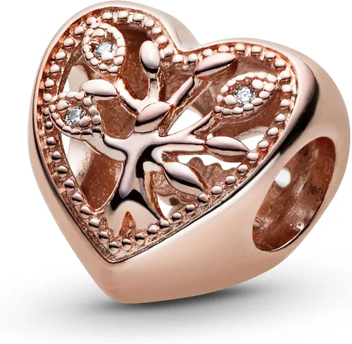 Miniatura 4 de PANDORA Jewelry - Dije de corazón de árbol genealógico calado para mujer, chapado en oro rosa de 14 quilates con circonita cúbica, Metal Oro rosa