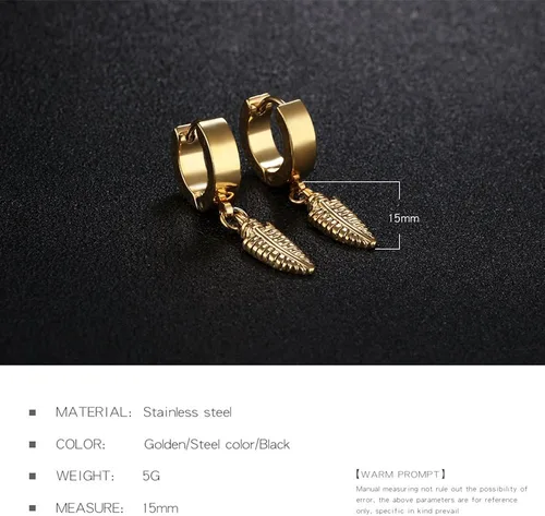 Miniatura 3 de Pendientes colgantes de acero inoxidable con diseño de hojas de oro y plata y negro