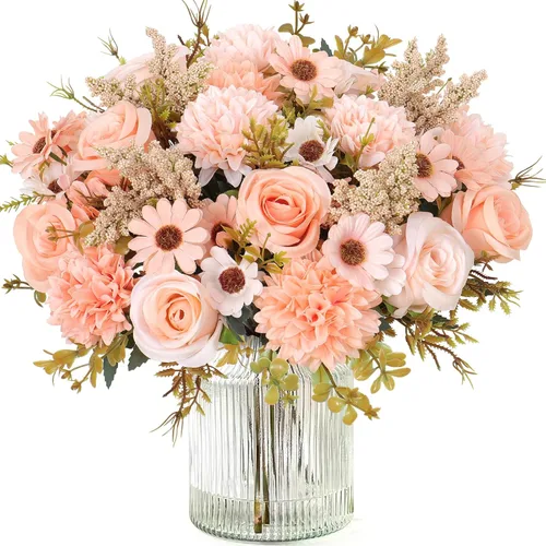 Miniatura 15 de Dremisland Fake Flower Bouquets,2 Packs Silk Rose Daisy Bouquet Artificial Flower Arrangement Realistic Rose Bouquets for Centerpiece Table Wedding