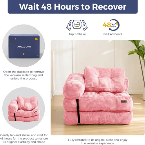 Miniatura 7 de MAXYOYO Sofá Cama Plegable, Sofá Convertible en Forma de L con Reposabrazos, Cama Plegable con Almohada, Silla Cama Portátil Extensible Cómoda
