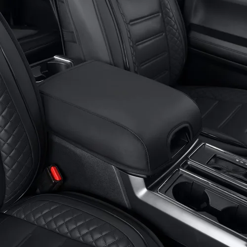 Miniatura 3 de LUCKYMAN CLUB Fundas de asiento de piel sintética para F150, compatibles con F150 SuperCrew 2015-2024, y F250 F350 F450 Super Duty Crew Cab Negro