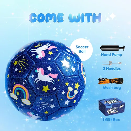 Miniatura 3 de Balón de fútbol para niños, tamaño 3 para niños pequeños de 2 a 5 y 8 años, diseño de dibujos animados con purpurina con bomba desinflada