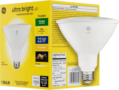 Miniatura 11 de GE Bombillas LED ultra brillantes, foco reflector para exteriores, clasificación húmeda, blanco cálido (1 paquete), 32 vatios