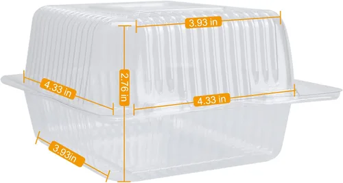 Miniatura 2 de Recipientes de alimentos cuadrados transparentes con bisagras, 50 recipientes para rebanadas de pastel, bandeja desechable para llevar, 5.3 x 4.7 x