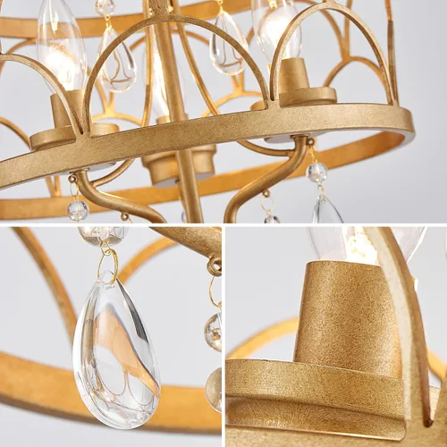 Miniatura 5 de Lámpara de techo de cristal, moderna lámpara de araña pequeña, lámpara de techo semiempotrada dorada de granja, accesorios de iluminación de pasillo
