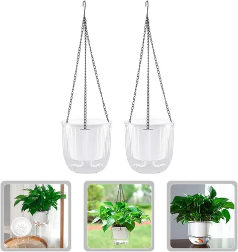 Miniatura 5 de GANAZONO Maceta colgante con riego automático, 2 unidades, diseño de drenaje de flujo de aire interior/exterior