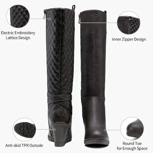 Miniatura 4 de Vepose Botas altas hasta la rodilla para mujer 9652 Botas de cuña con cremallera lateral