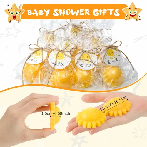 Miniatura 2 de Demissle 20 piezas de jabón de girasol Here Comes the Son Baby Shower Favores Mini Jabón de Sol, regalos hechos a mano con tarjeta de agradecimiento