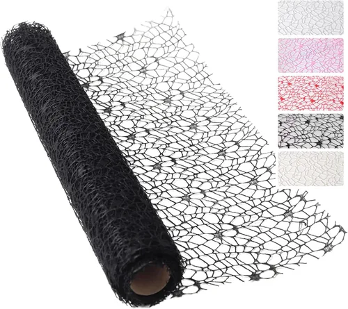 KEPYDRMTF Papel Coreano para Flores de 42cm*5Yardas, Papel de Regalo Coreano Negro, Papel de Regalo Floral de Malla de Perla (Negro)