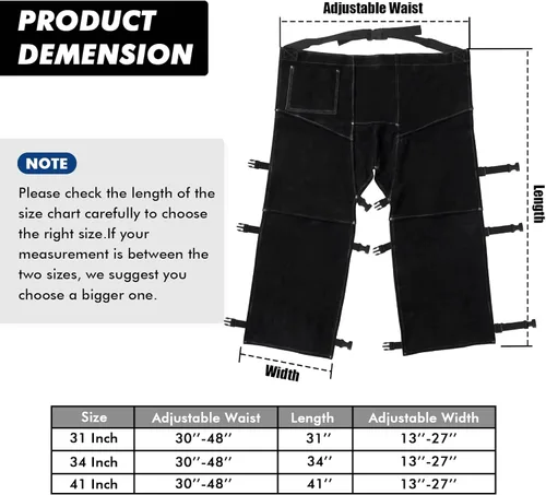 Miniatura 2 de Pantalones de soldadura de cuero, resistentes al calor y al fuego, protección de piernas de cuero dividido para hombres y mujeres, ajustables de M a
