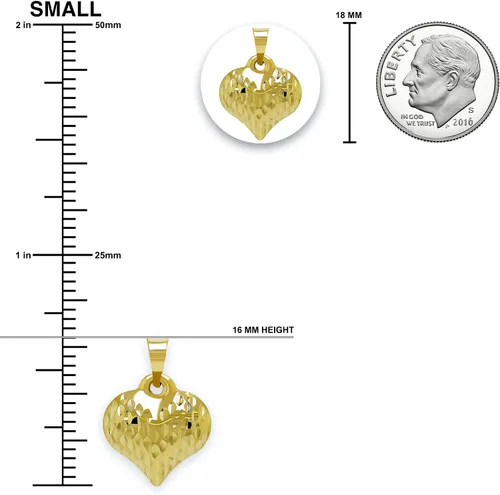 Miniatura 4 de Charm America - Dije de corazón inflado de oro - Oro de 14/10 quilates - Colgante de corte diamante pulido - Joyas 3D - Ideal para regalos