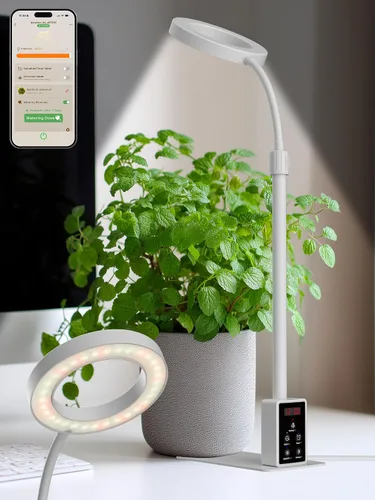 Miniatura 10 de Luz de cultivo con soporte, luz LED para plantas de interior, lámpara de cultivo de espectro completo, altura ajustable (blanco, 12 W)