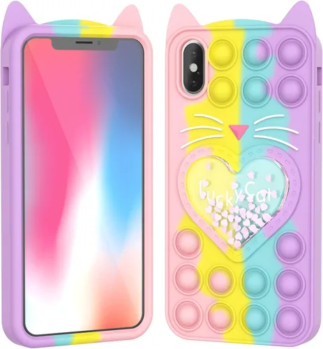 Miniatura 15 de Pop Case para iPhone 12/12 Pro, Funda de silicona con burbujas de gato negro afortunado de dibujos animados, brillo, estrellas, burbujas de arena