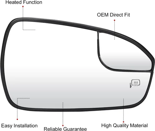 Miniatura 3 de Juego de espejo calefactable para pasajeros y conductores con vista lateral para Ford Fusion 2013, 2014, 2015, 2016, 2017, 2018, 2019, 2020, Ford